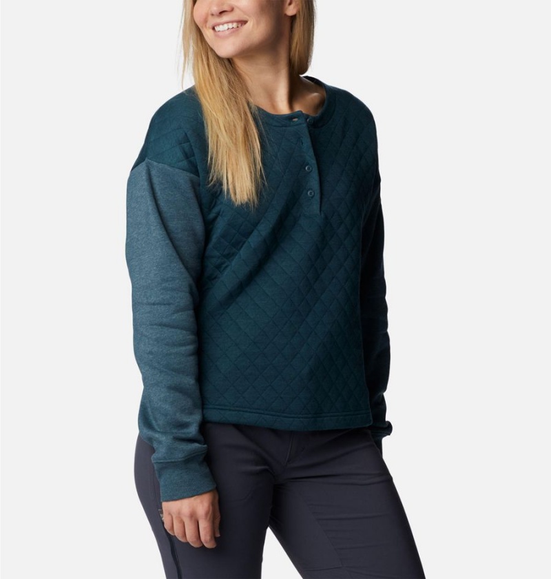 Turquoise Women's Columbia Hart Mountain Quilted Crew Pullover | BUVNG-9043