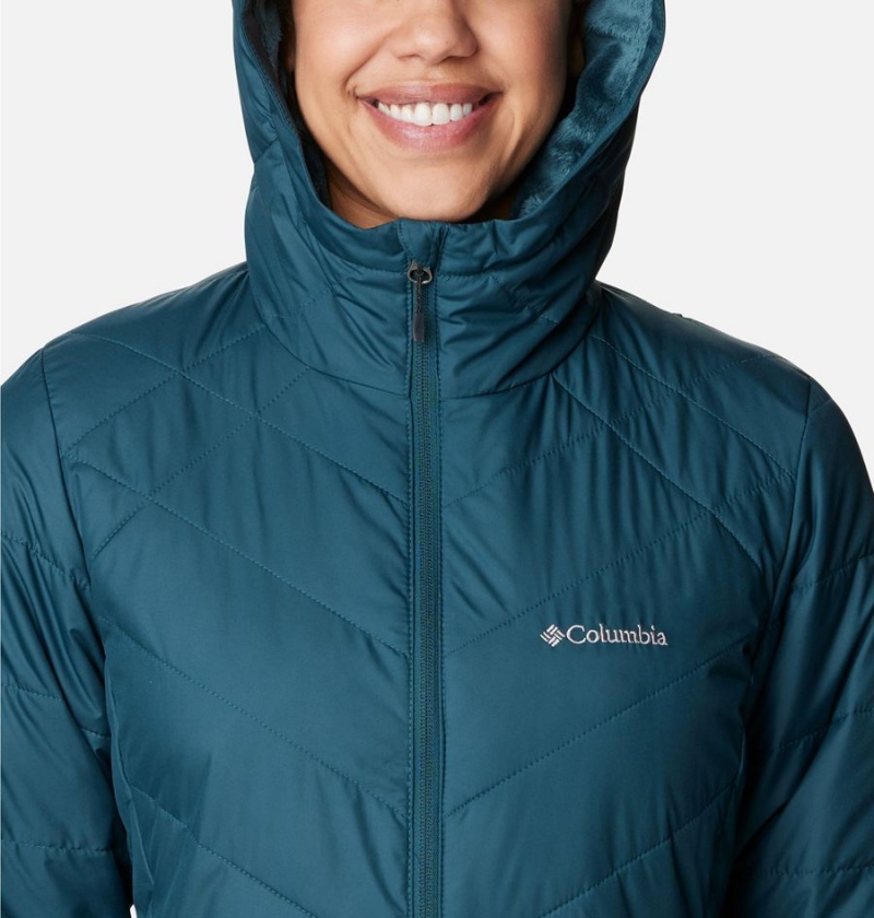 Turquoise Women's Columbia Heavenly Long Hooded Puffer Jacket | CXFYE-3201