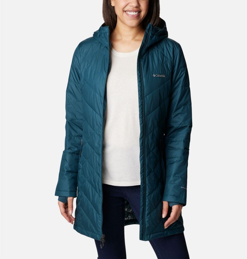 Turquoise Women's Columbia Heavenly Long Hooded Puffer Jacket | CXFYE-3201