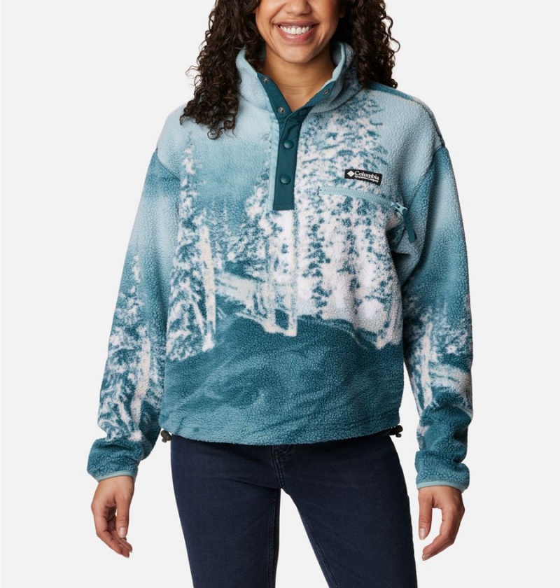 Turquoise Women\'s Columbia Helvetia Cropped Half Snap Fleece Pullover | HKRDT-8609