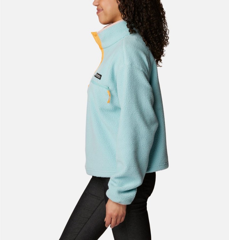 Turquoise Women's Columbia Helvetia Cropped Half Snap Fleece Pullover | PLFBV-1943