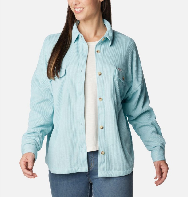 Turquoise Women's Columbia Holly Hideaway Waffle Jacket Shirt | UOZCL-9765