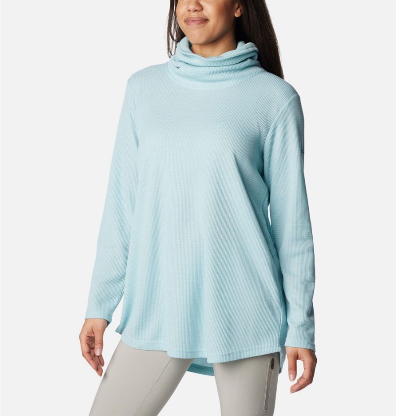 Turquoise Women's Columbia Holly Hideaway Waffle Cowl Neck Pullover | BWFSQ-2387