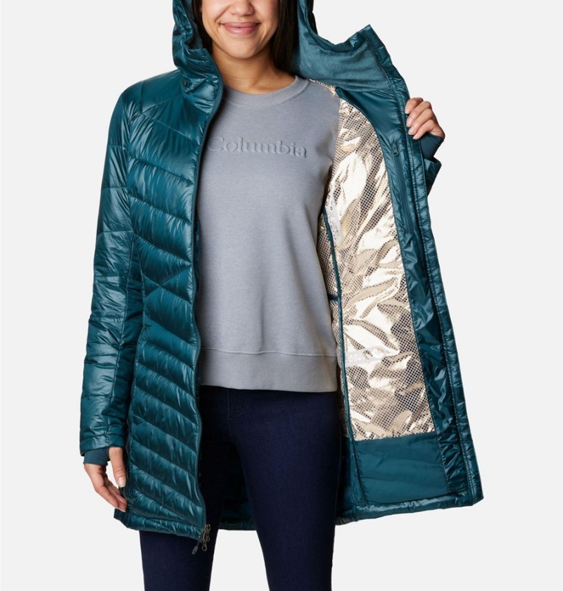 Turquoise Women's Columbia Joy Peak Mid Insulated Hooded Puffer Jacket | IDQXR-5427