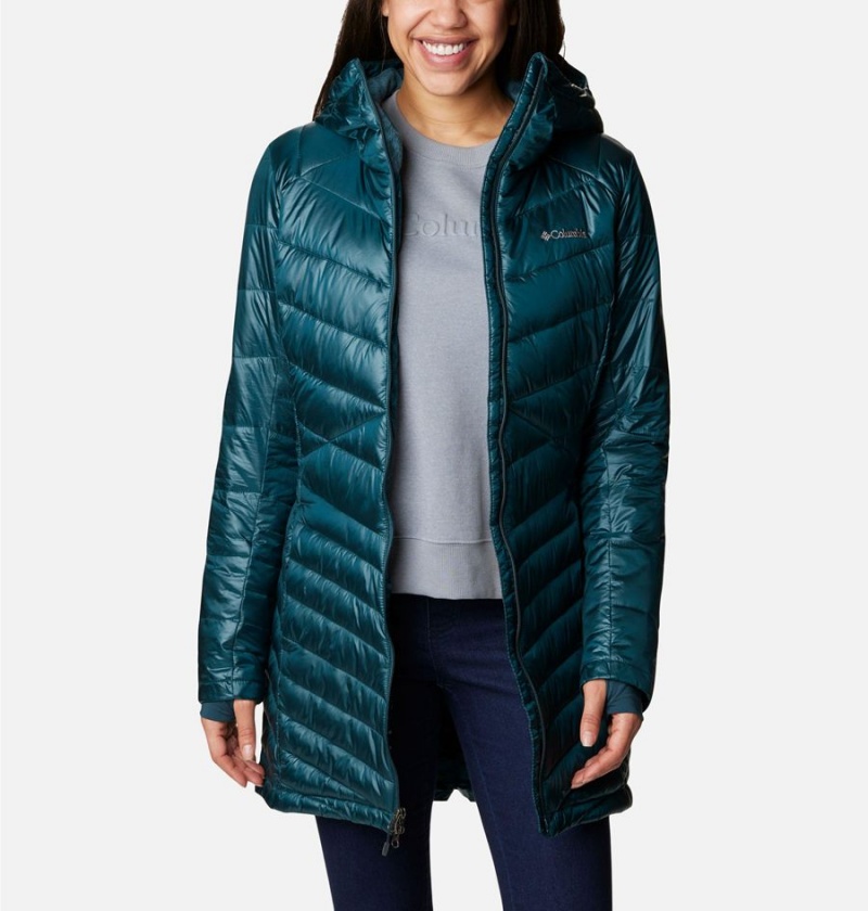 Turquoise Women's Columbia Joy Peak Mid Insulated Hooded Puffer Jacket | IDQXR-5427