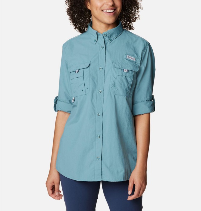 Turquoise Women's Columbia PFG Bahama Long Sleeve Shirt | EPOCY-7015