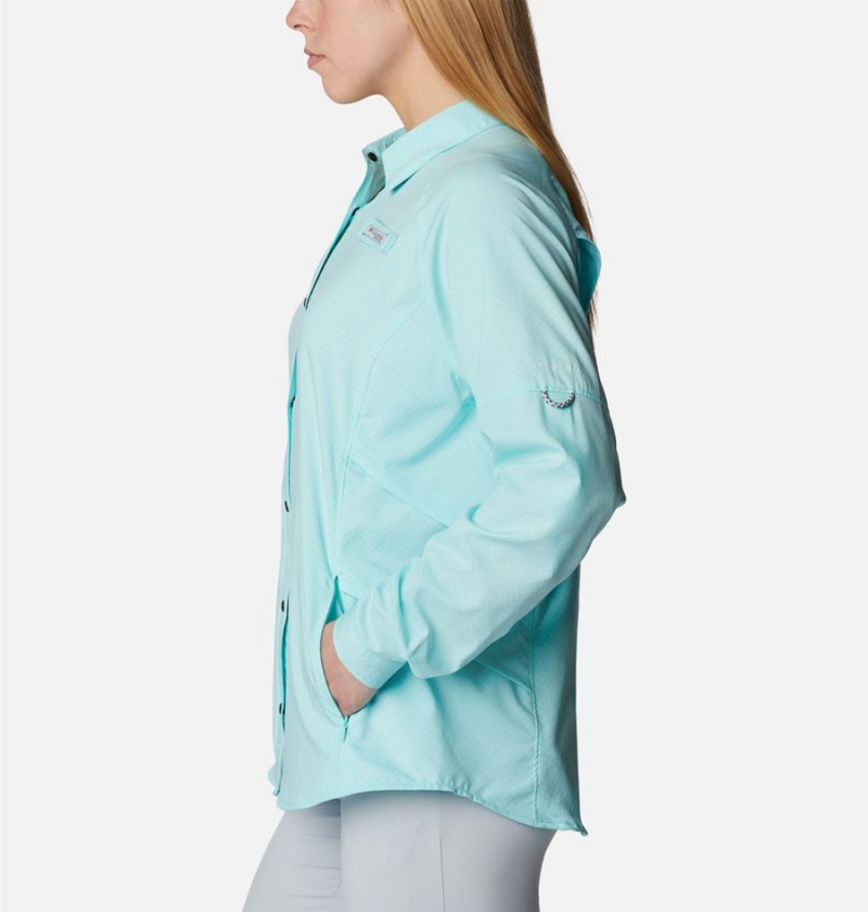 Turquoise Women's Columbia PFG Cool Release Airgill Long Sleeve Shirt | TGBIQ-4718