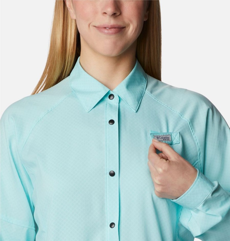 Turquoise Women's Columbia PFG Cool Release Airgill Long Sleeve Shirt | TGBIQ-4718