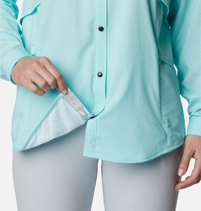 Turquoise Women's Columbia PFG Cool Release Airgill Long Sleeve Shirt | TGBIQ-4718