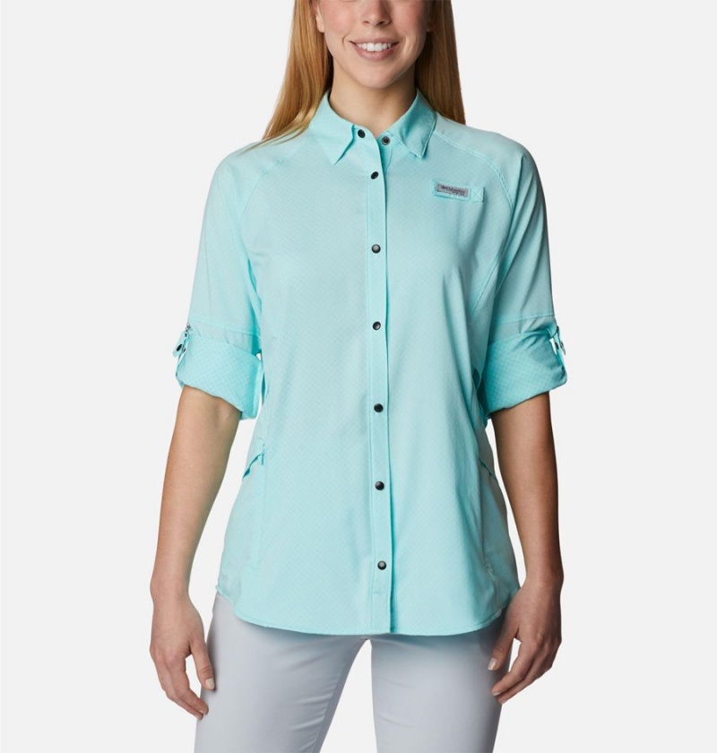 Turquoise Women's Columbia PFG Cool Release Airgill Long Sleeve Shirt | TGBIQ-4718