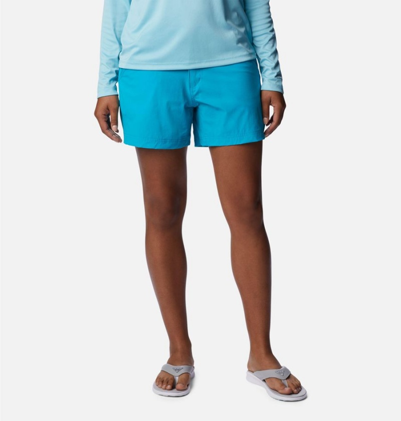 Turquoise Women\'s Columbia PFG Coral Point III Shorts | SZKPX-8261