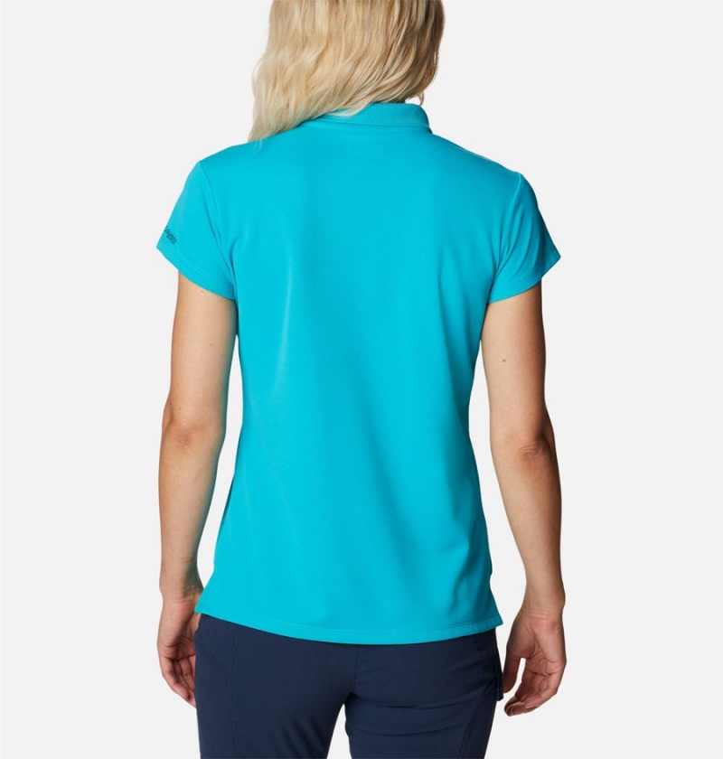 Turquoise Women's Columbia PFG Innisfree Short Sleeve Polo T-Shirt | AMRXV-0213