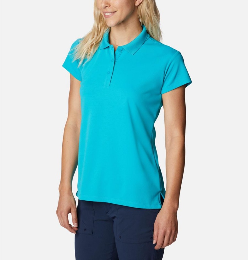 Turquoise Women's Columbia PFG Innisfree Short Sleeve Polo T-Shirt | AMRXV-0213