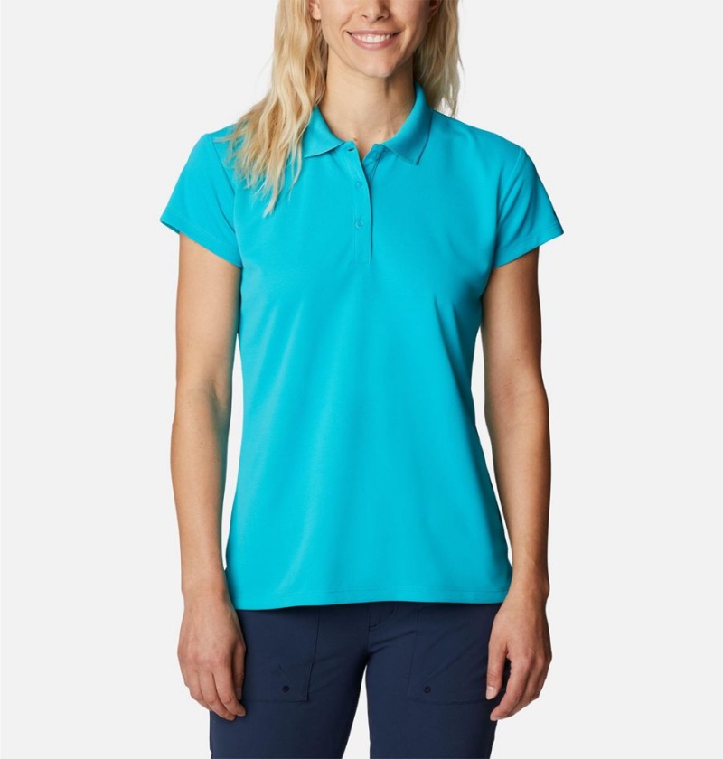 Turquoise Women\'s Columbia PFG Innisfree Short Sleeve Polo T-Shirt | MRLWO-2987