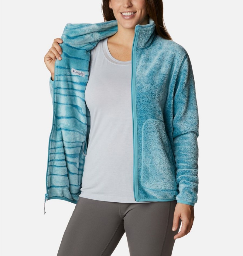 Turquoise Women's Columbia PFG Slack Water Reversible Fleece Jacket | OHLTS-3047