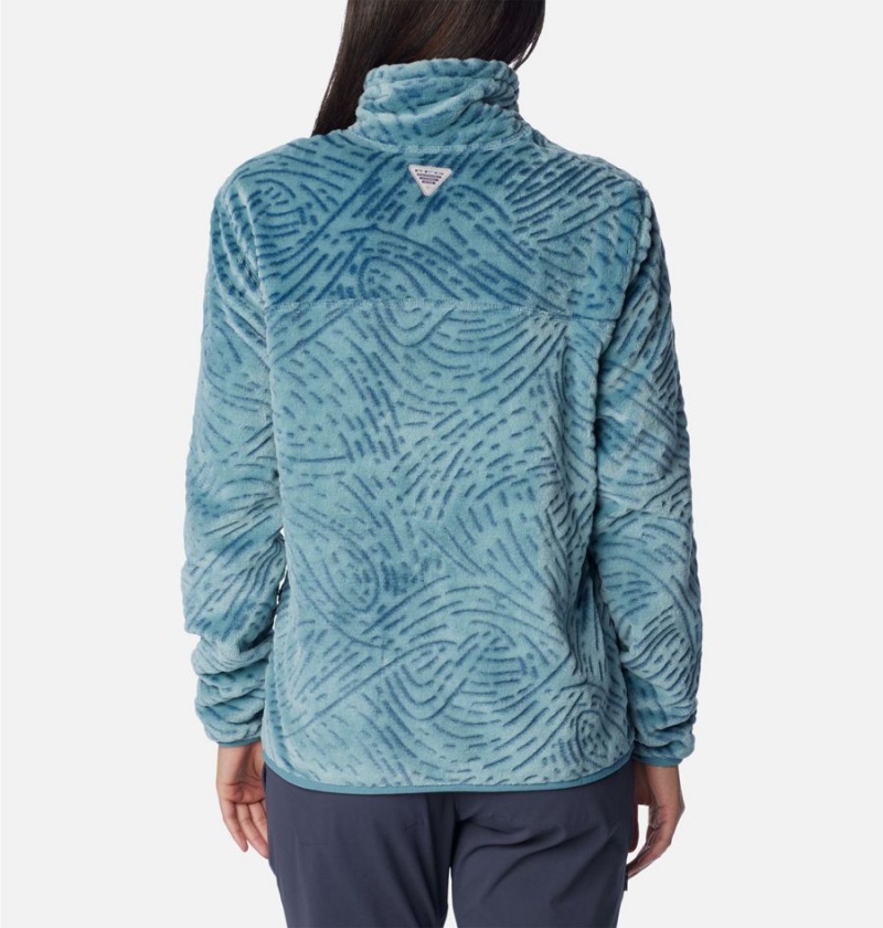 Turquoise Women's Columbia PFG Slack Water Reversible Fleece Pullover | EBSVU-3107