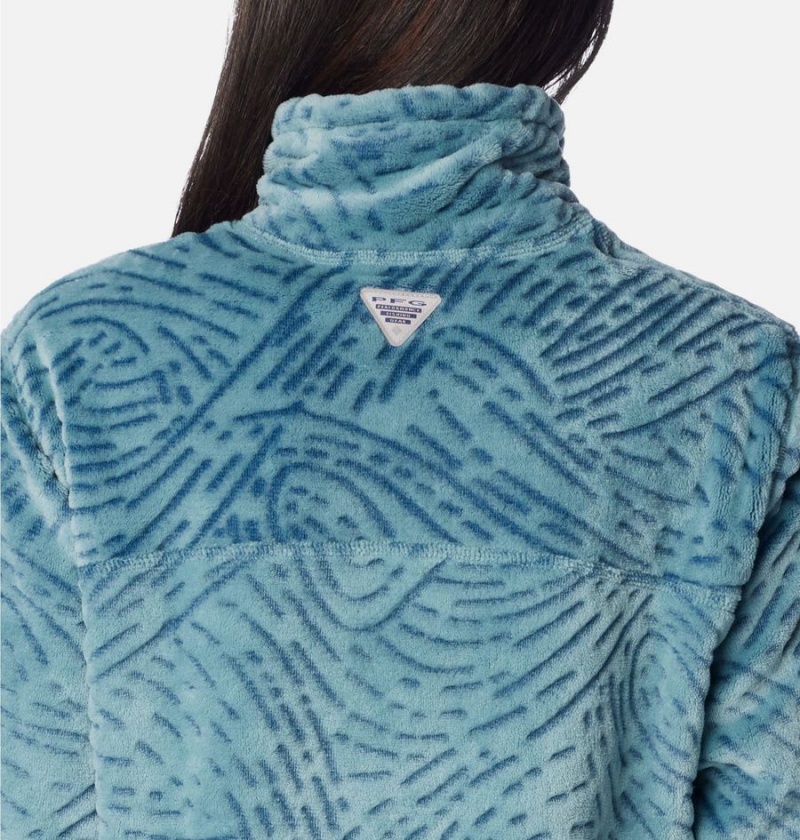 Turquoise Women's Columbia PFG Slack Water Reversible Fleece Pullover | EBSVU-3107