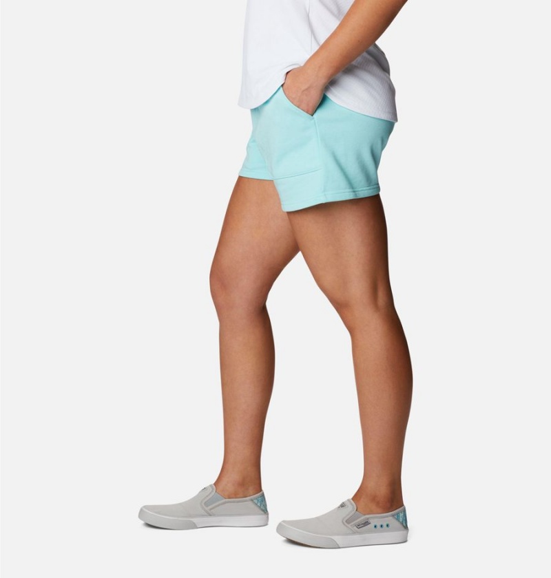 Turquoise Women's Columbia PFG Slack Water French Terry Shorts | HJOKL-1523