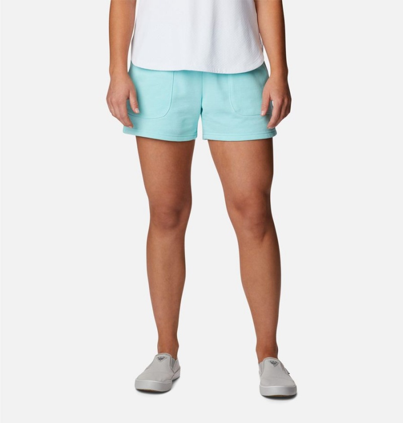 Turquoise Women\'s Columbia PFG Slack Water French Terry Shorts | HJOKL-1523