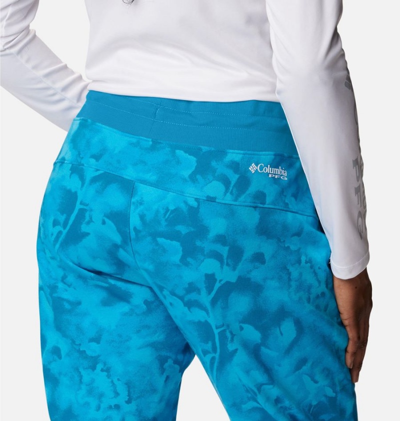 Turquoise Women's Columbia PFG Slack Water French Terry Joggers Pants | MNYIH-6371