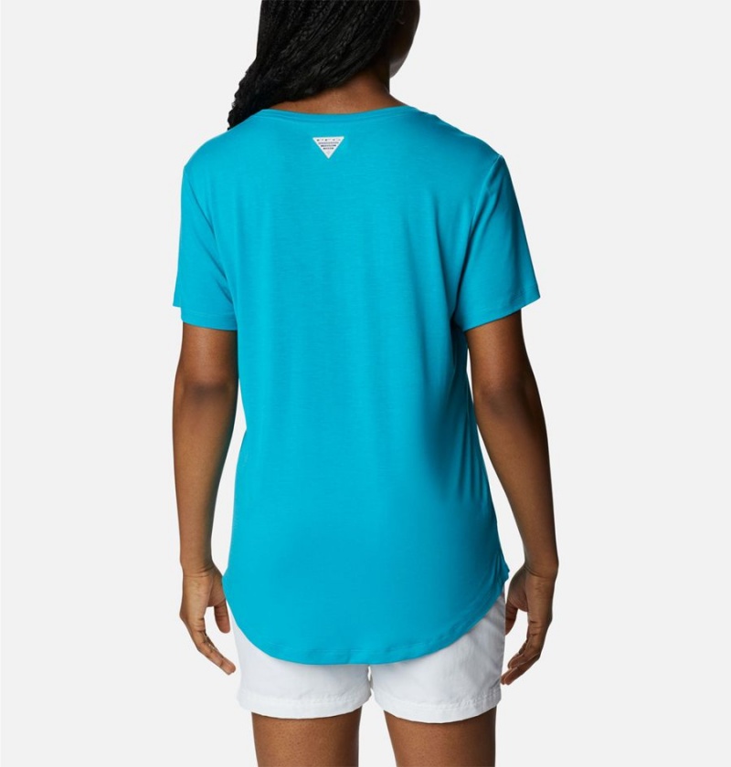 Turquoise Women's Columbia PFG Slack Water Knit II T-Shirt | XIGDC-8167