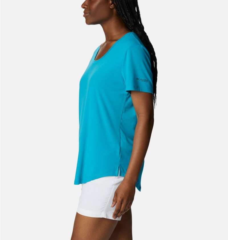 Turquoise Women's Columbia PFG Slack Water Knit II T-Shirt | XIGDC-8167