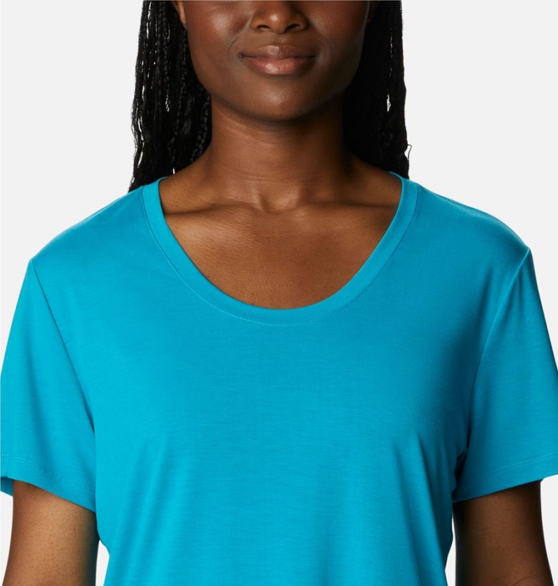 Turquoise Women's Columbia PFG Slack Water Knit II T-Shirt | XIGDC-8167