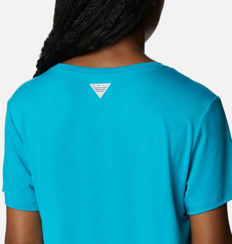 Turquoise Women's Columbia PFG Slack Water Knit II T-Shirt | XIGDC-8167