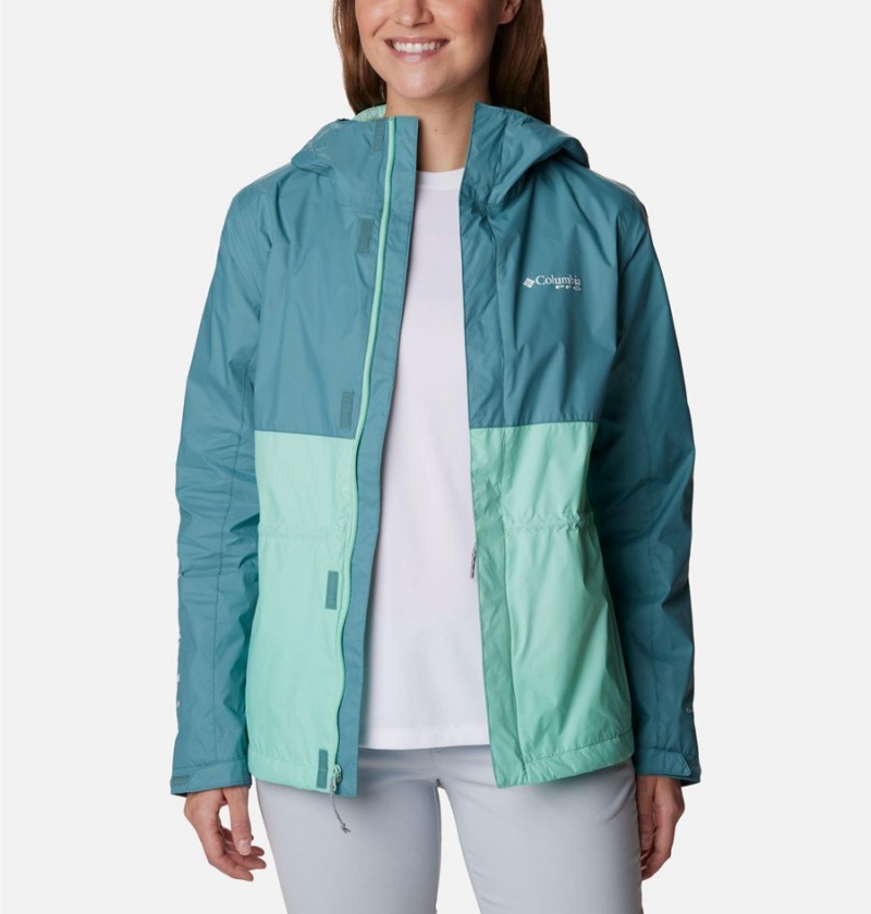 Turquoise Women's Columbia PFG Storm Rain Jacket | ZWIUQ-4720