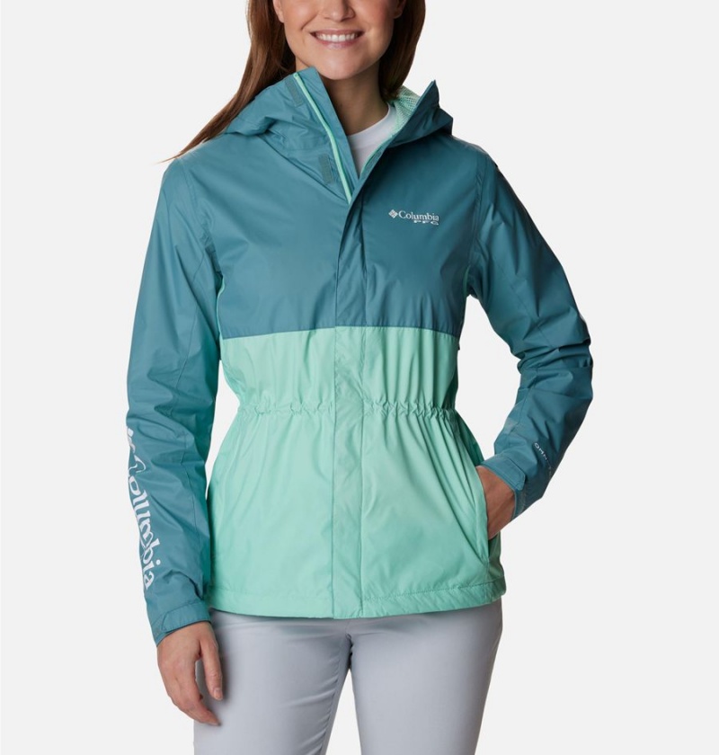 Turquoise Women\'s Columbia PFG Storm Rain Jacket | ZWIUQ-4720