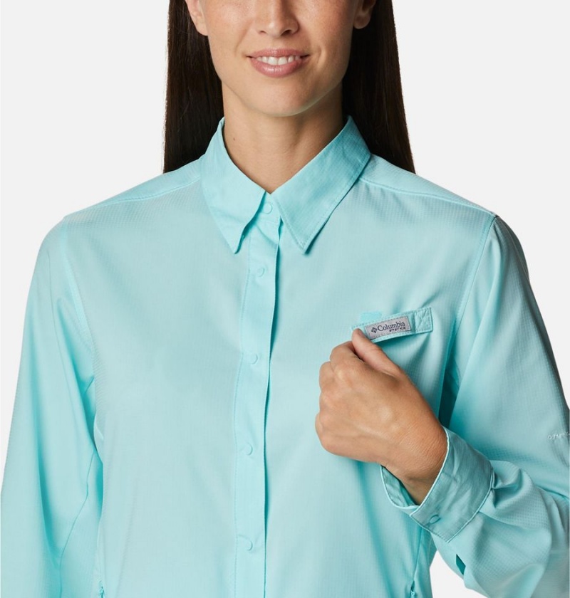 Turquoise Women's Columbia PFG Tamiami II Long Sleeve Shirt | DUGPJ-5317