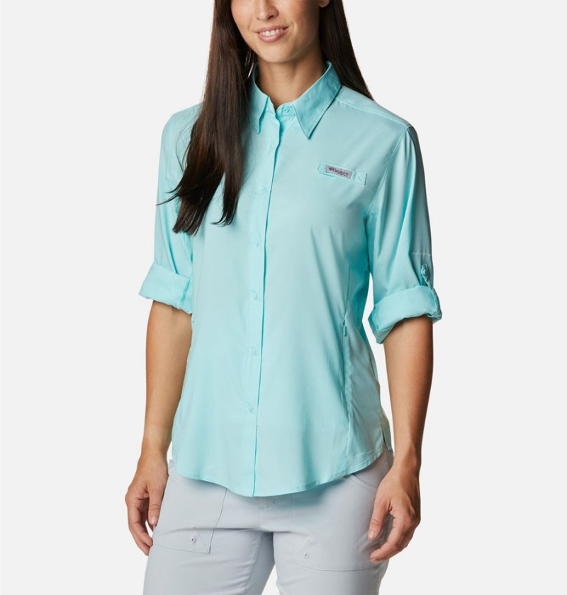 Turquoise Women's Columbia PFG Tamiami II Long Sleeve Shirt | DUGPJ-5317