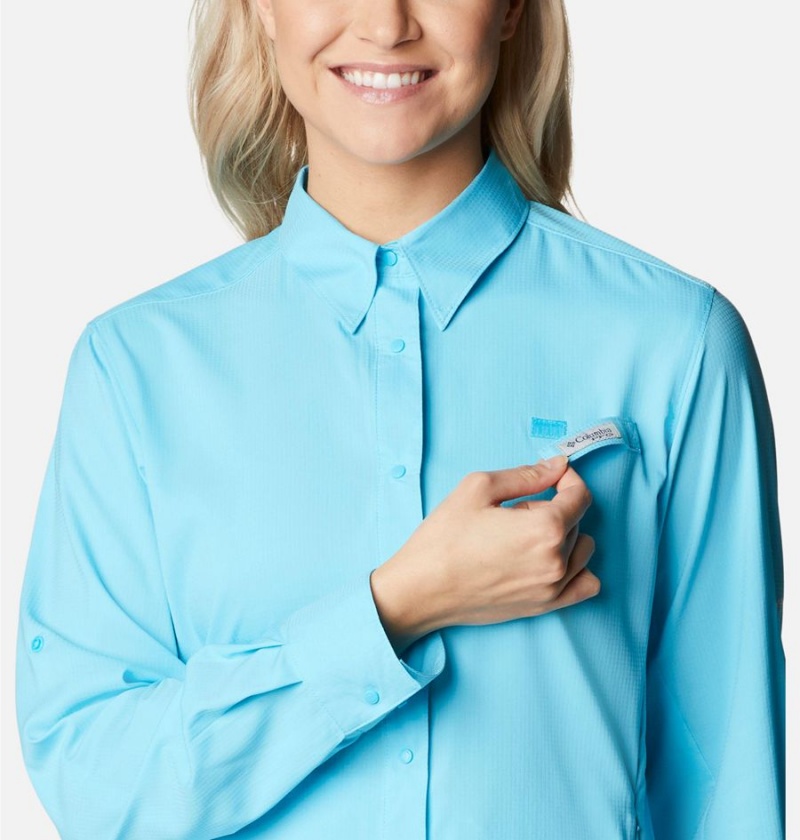 Turquoise Women's Columbia PFG Tamiami II Long Sleeve Shirt | HNAUJ-9645