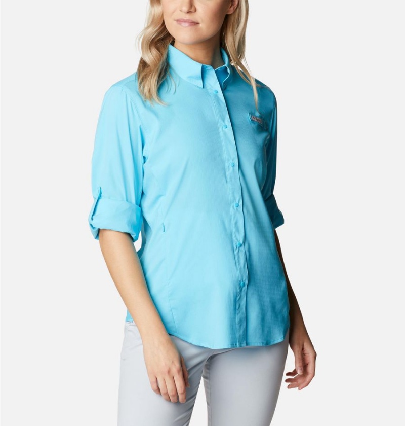 Turquoise Women's Columbia PFG Tamiami II Long Sleeve Shirt | HNAUJ-9645