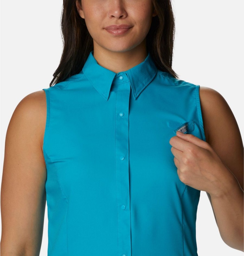 Turquoise Women's Columbia PFG Tamiami Sleeveless Tank Top | URFZY-5601