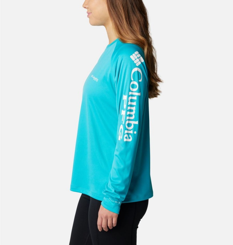 Turquoise Women's Columbia PFG Tidal II Long Sleeve T-Shirt | LIFNW-3504