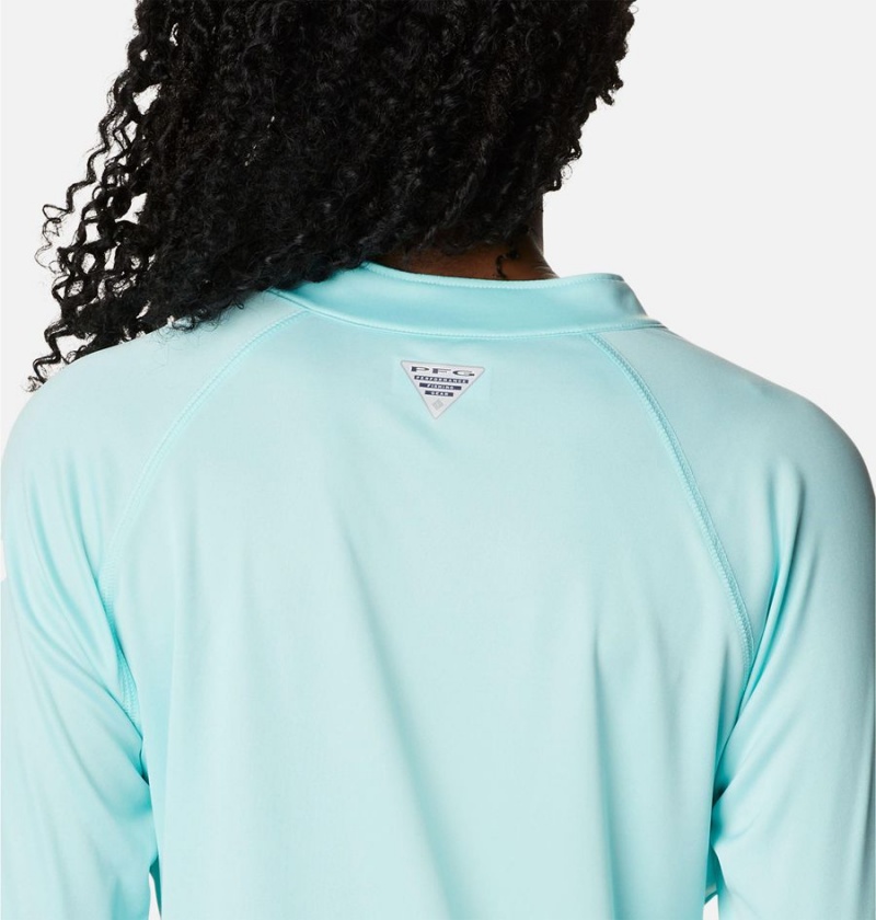 Turquoise Women's Columbia PFG Tidal Quarter Zip Long Sleeve T-Shirt | WYQPA-8746