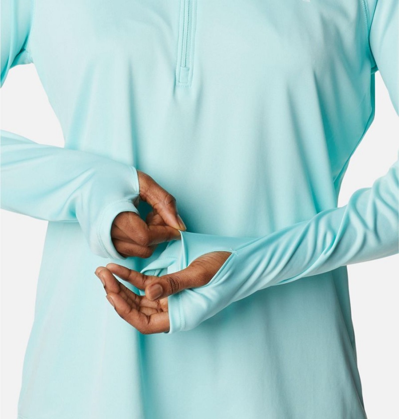 Turquoise Women's Columbia PFG Tidal Quarter Zip Long Sleeve T-Shirt | WYQPA-8746