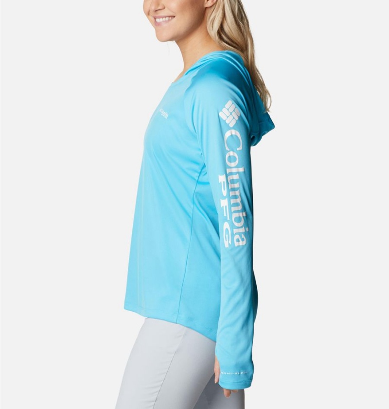 Turquoise Women's Columbia PFG Tidal Tee Hoodie | PRDZF-2937