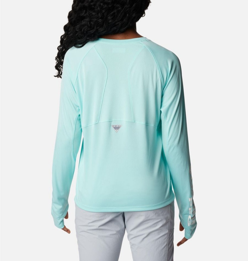 Turquoise Women's Columbia PFG Tidal Vent Long Sleeve T-Shirt | DVWPG-8032