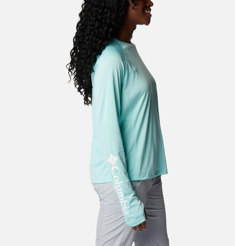 Turquoise Women's Columbia PFG Tidal Vent Long Sleeve T-Shirt | DVWPG-8032