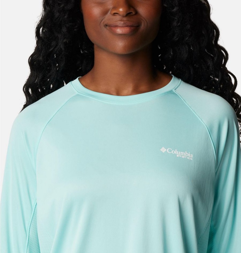 Turquoise Women's Columbia PFG Tidal Vent Long Sleeve T-Shirt | DVWPG-8032