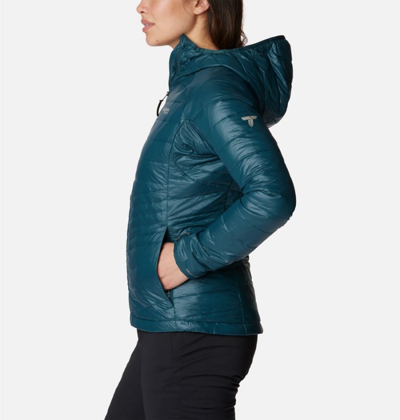 Turquoise Women's Columbia Platinum Peak Hooded Puffer Jacket | WYFPQ-0128