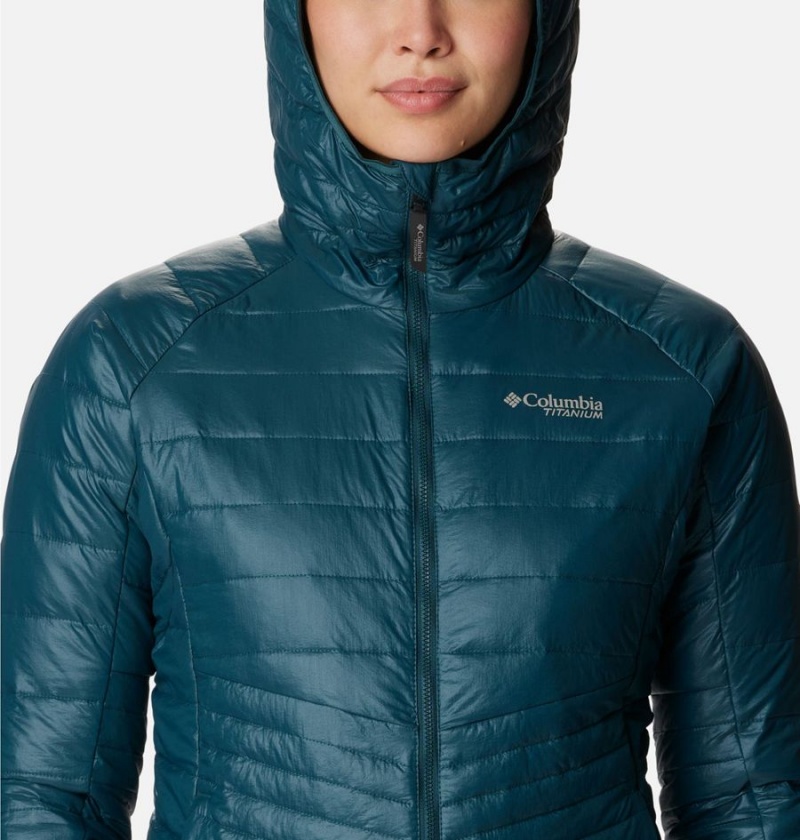 Turquoise Women's Columbia Platinum Peak Hooded Puffer Jacket | WYFPQ-0128