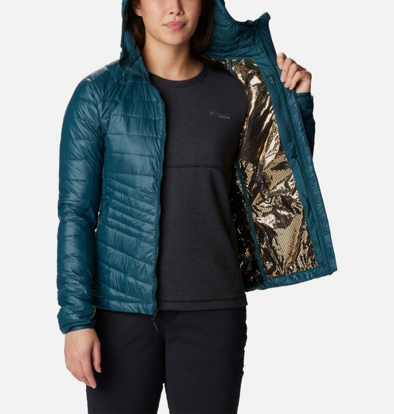 Turquoise Women's Columbia Platinum Peak Hooded Puffer Jacket | WYFPQ-0128