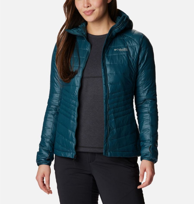 Turquoise Women's Columbia Platinum Peak Hooded Puffer Jacket | WYFPQ-0128