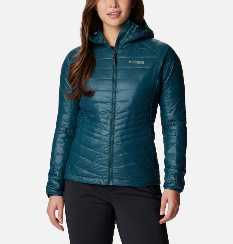 Turquoise Women\'s Columbia Platinum Peak Hooded Puffer Jacket | WYFPQ-0128