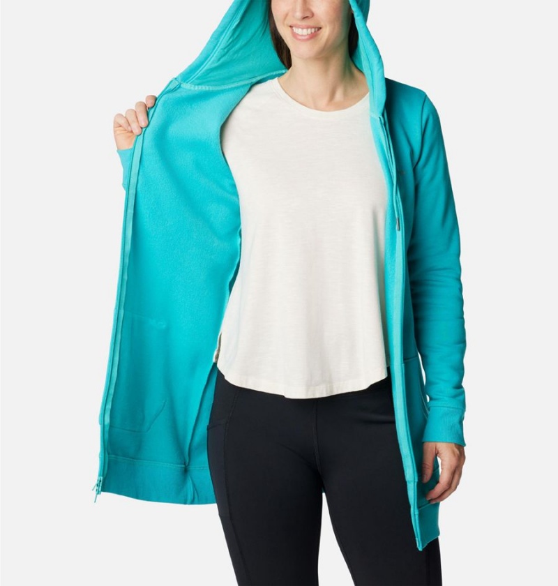 Turquoise Women's Columbia Rush Valley Long Full Zip Hoodie Fleece Jacket | MQJSR-5071