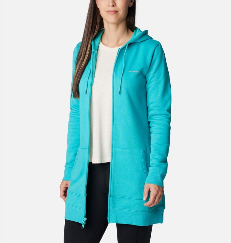 Turquoise Women's Columbia Rush Valley Long Full Zip Hoodie Fleece Jacket | MQJSR-5071