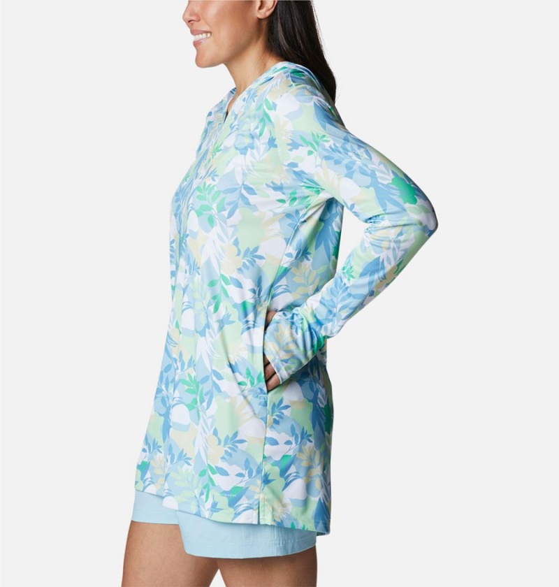 Turquoise Women's Columbia Summerdry Coverup Printed Tunic Hoodie | GJFML-3915